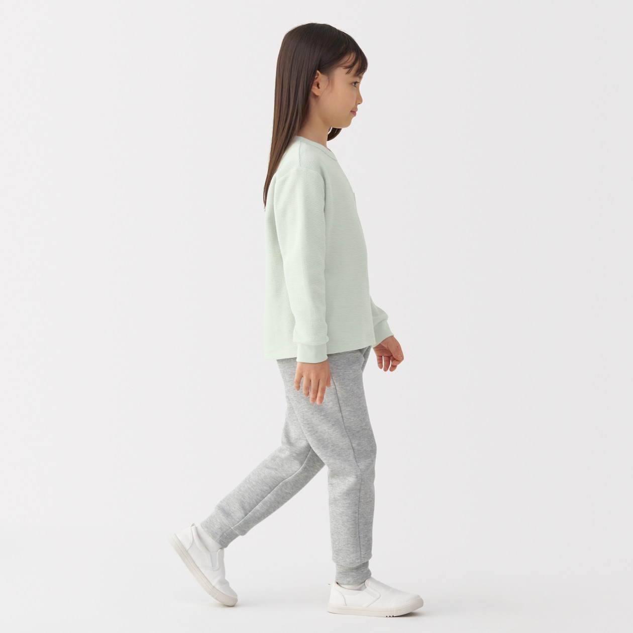 キッズ　ワッフル編みクルーネック長袖Ｔシャツ