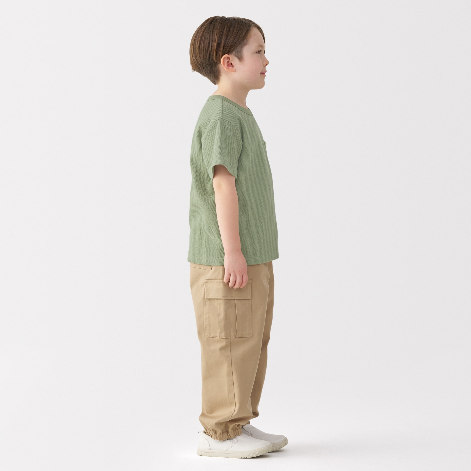 キッズ　ワッフル編みクルーネック半袖Ｔシャツ
