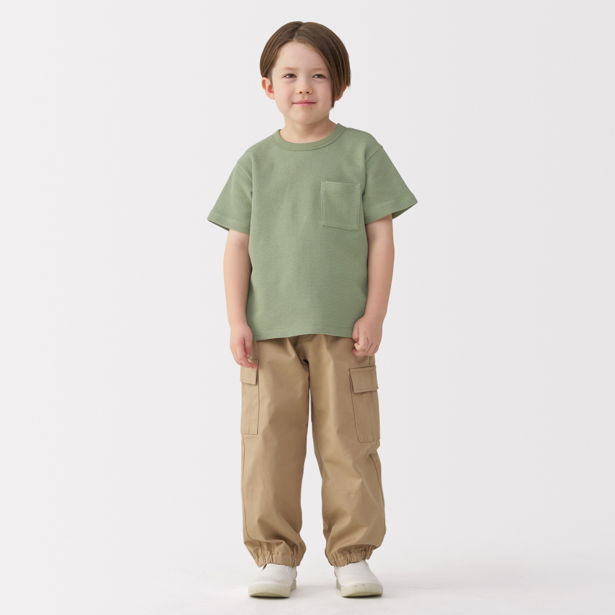 キッズ　ワッフル編みクルーネック半袖Ｔシャツ