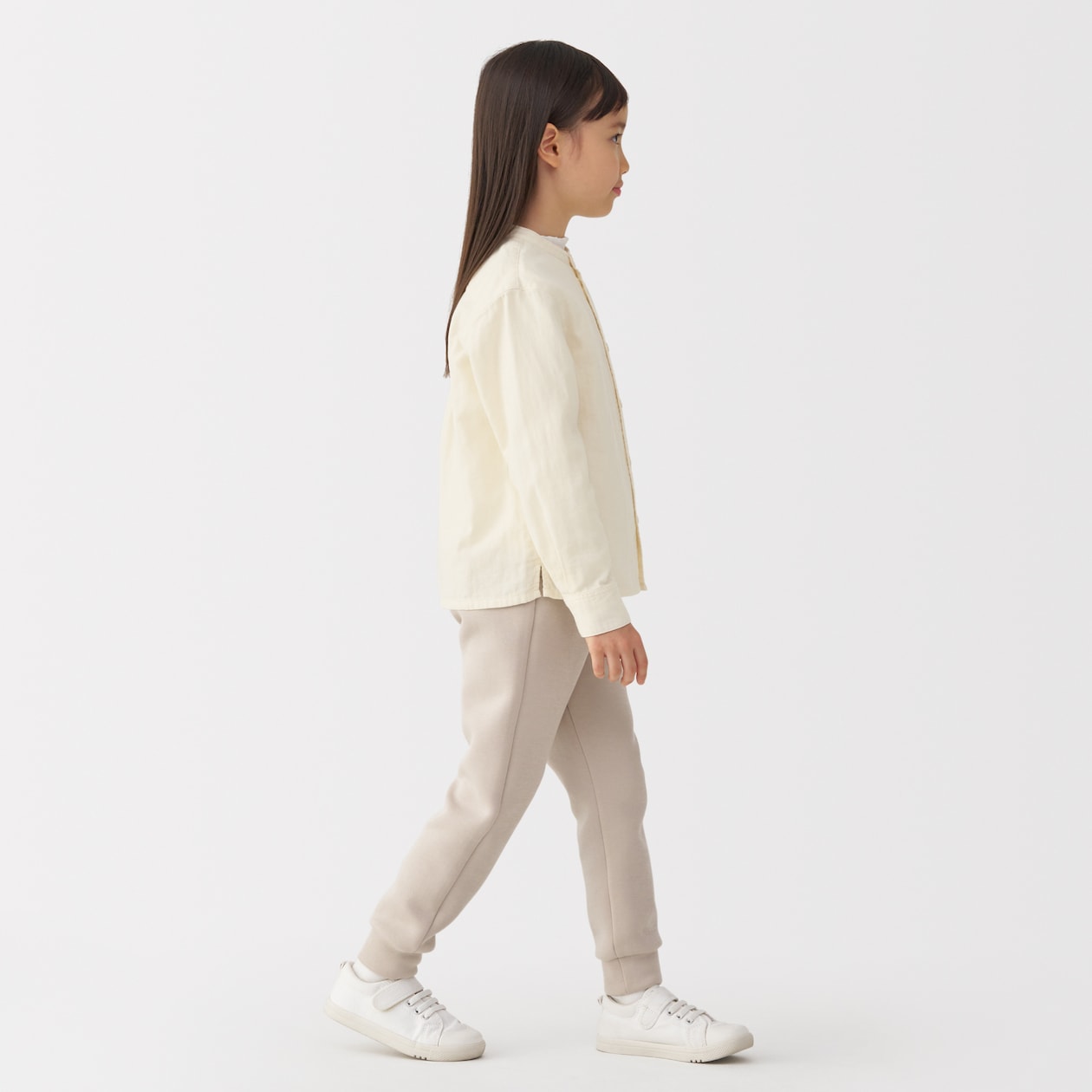 キッズ　二重ガーゼスタンドカラー長袖シャツ