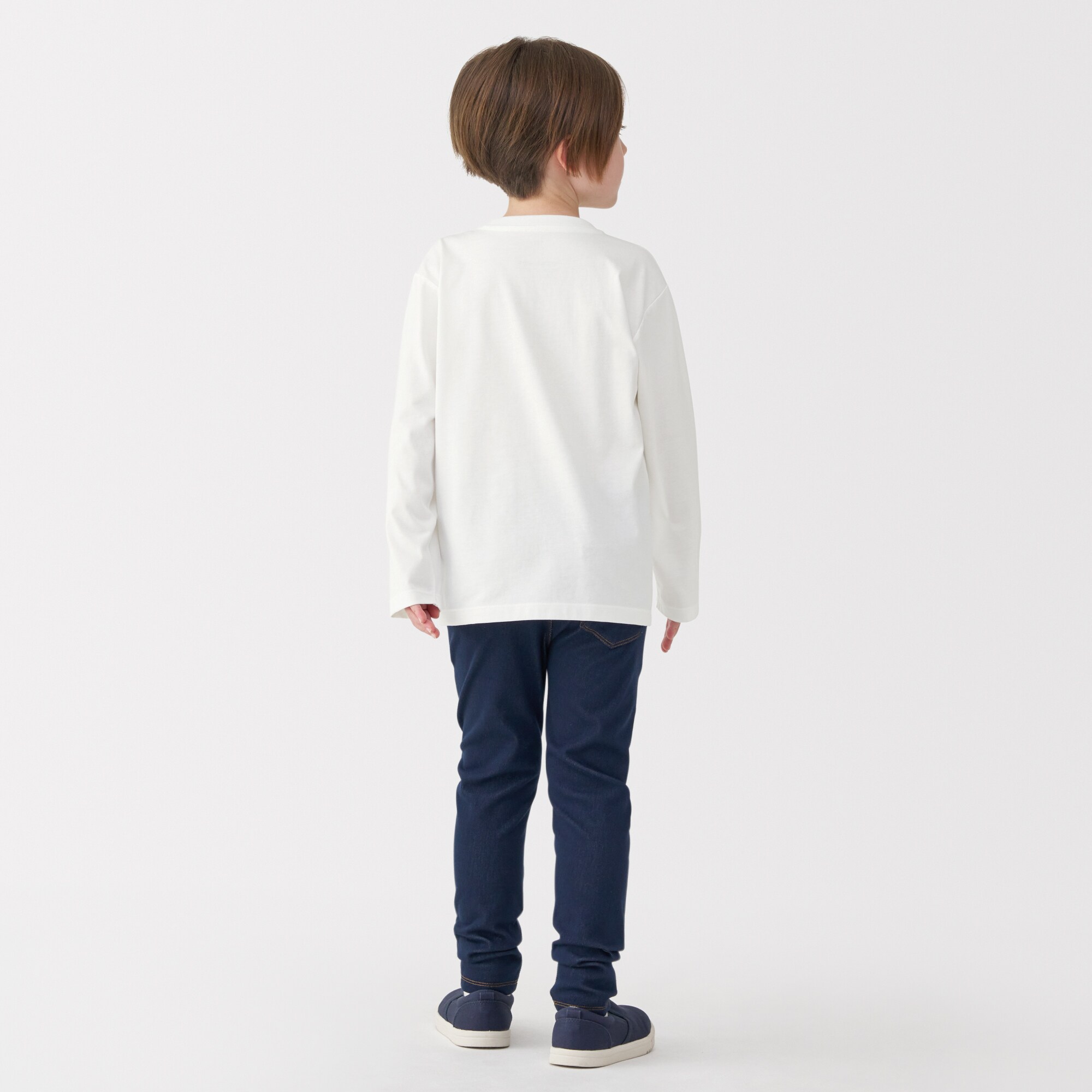 キッズ　天竺編みクルーネック長袖Ｔシャツ　無地