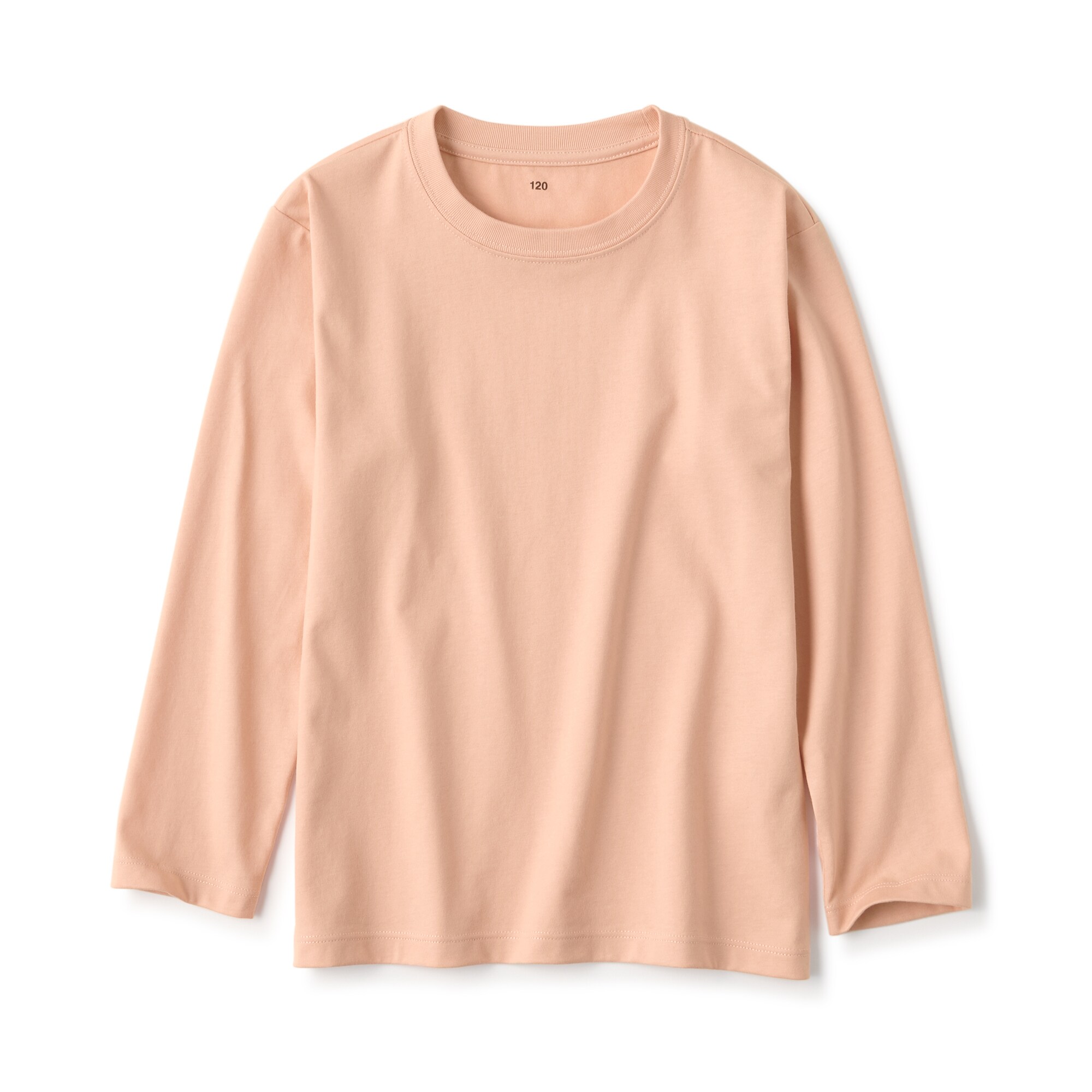 キッズ　天竺編みクルーネック長袖Ｔシャツ　無地