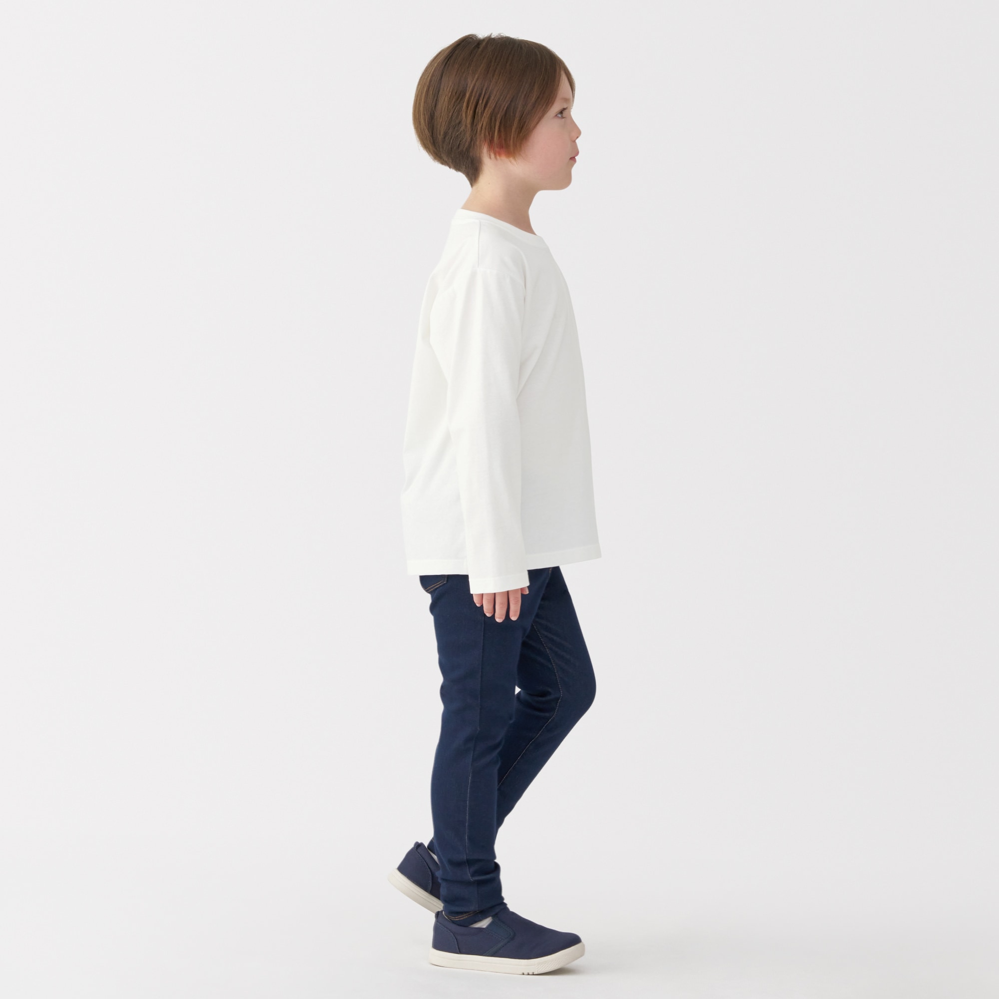 キッズ　天竺編みクルーネック長袖Ｔシャツ　無地