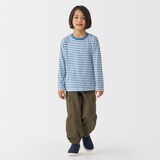 キッズ　天竺編みクルーネック長袖Ｔシャツ　ボーダー