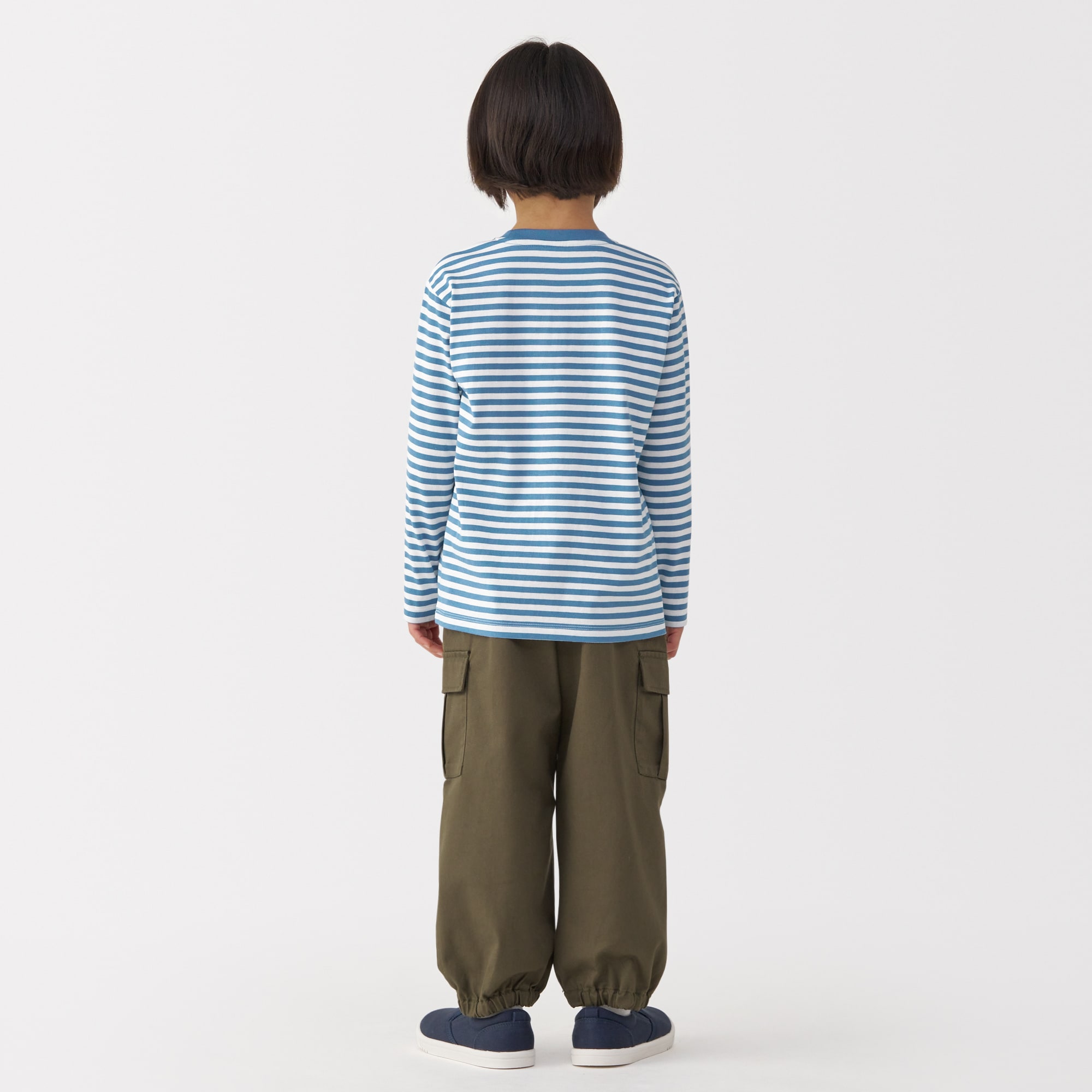 キッズ　天竺編みクルーネック長袖Ｔシャツ　ボーダー