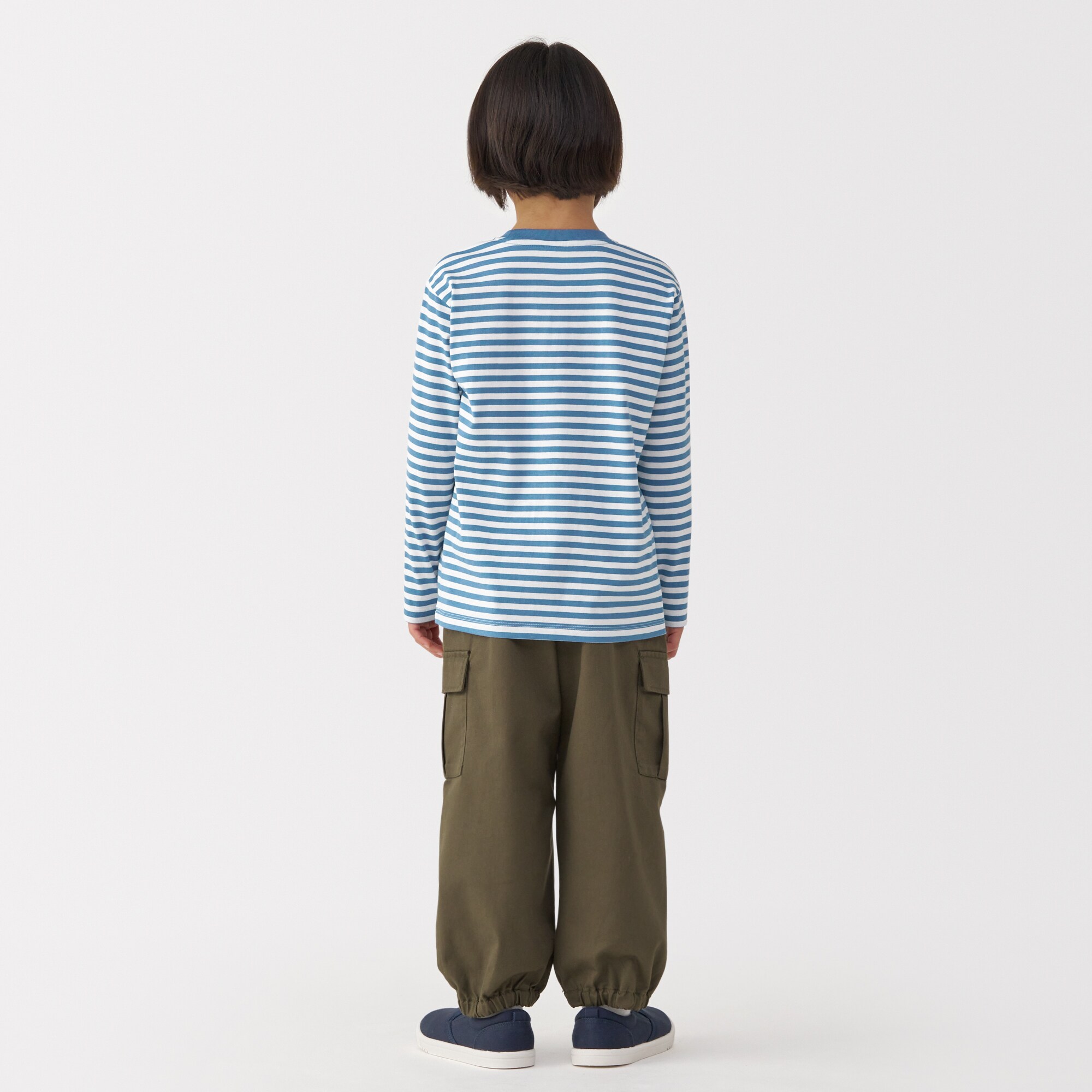 キッズ　天竺編みクルーネック長袖Ｔシャツ　ボーダー