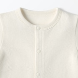 ベビー　脇に縫い目のない鹿の子編み半袖ショートオール