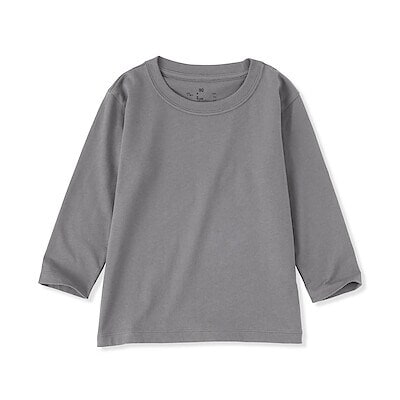 ベビー　あたまするっと　綿天竺編みクルーネック長袖Ｔシャツ　無地