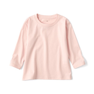 ベビー　あたまするっと　天竺編みクルーネック長袖Ｔシャツ　無地