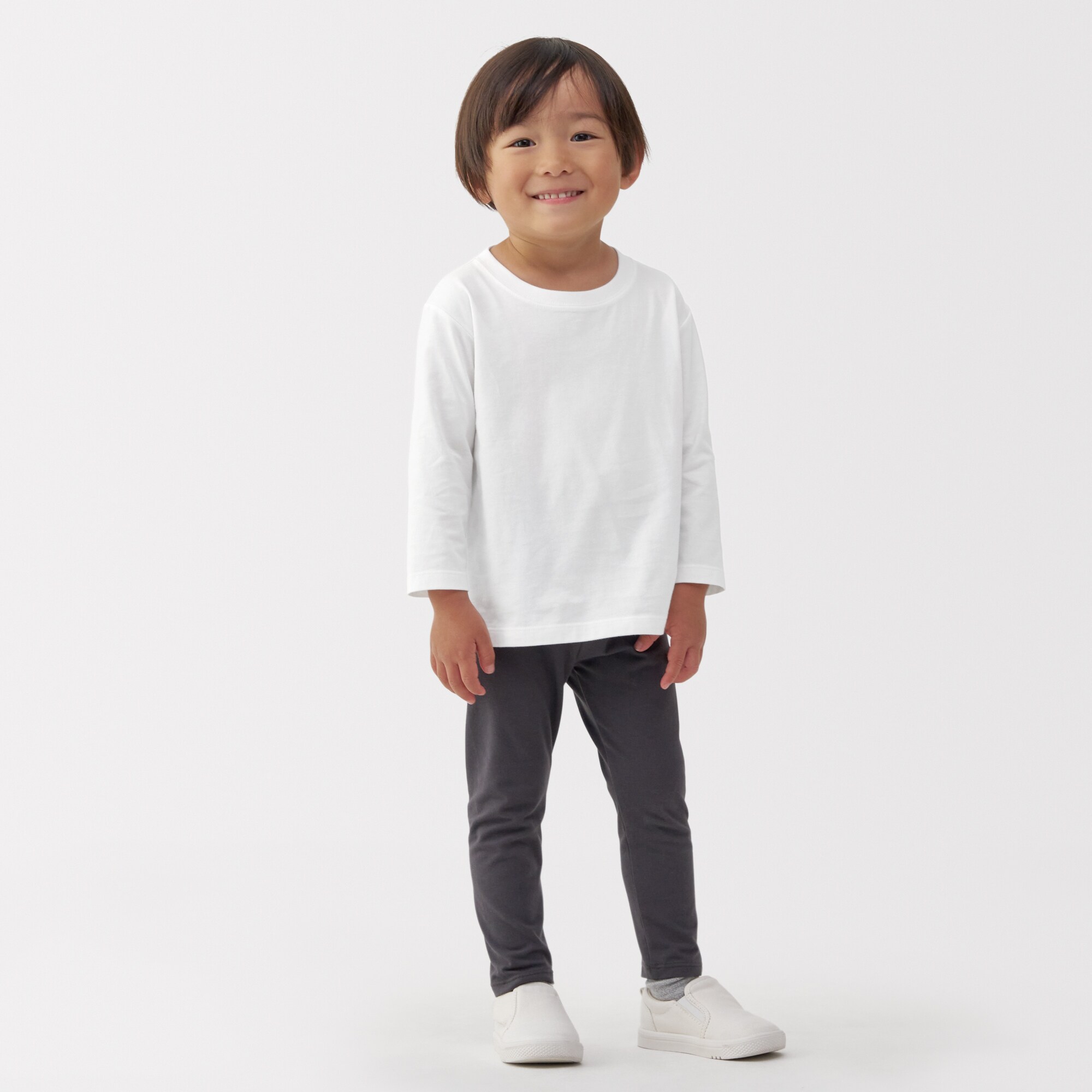 ベビー　あたまするっと　天竺編みクルーネック長袖Ｔシャツ　無地