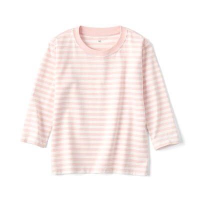 ベビー　あたまするっと　天竺編みクルーネック長袖Ｔシャツ　ボーダー