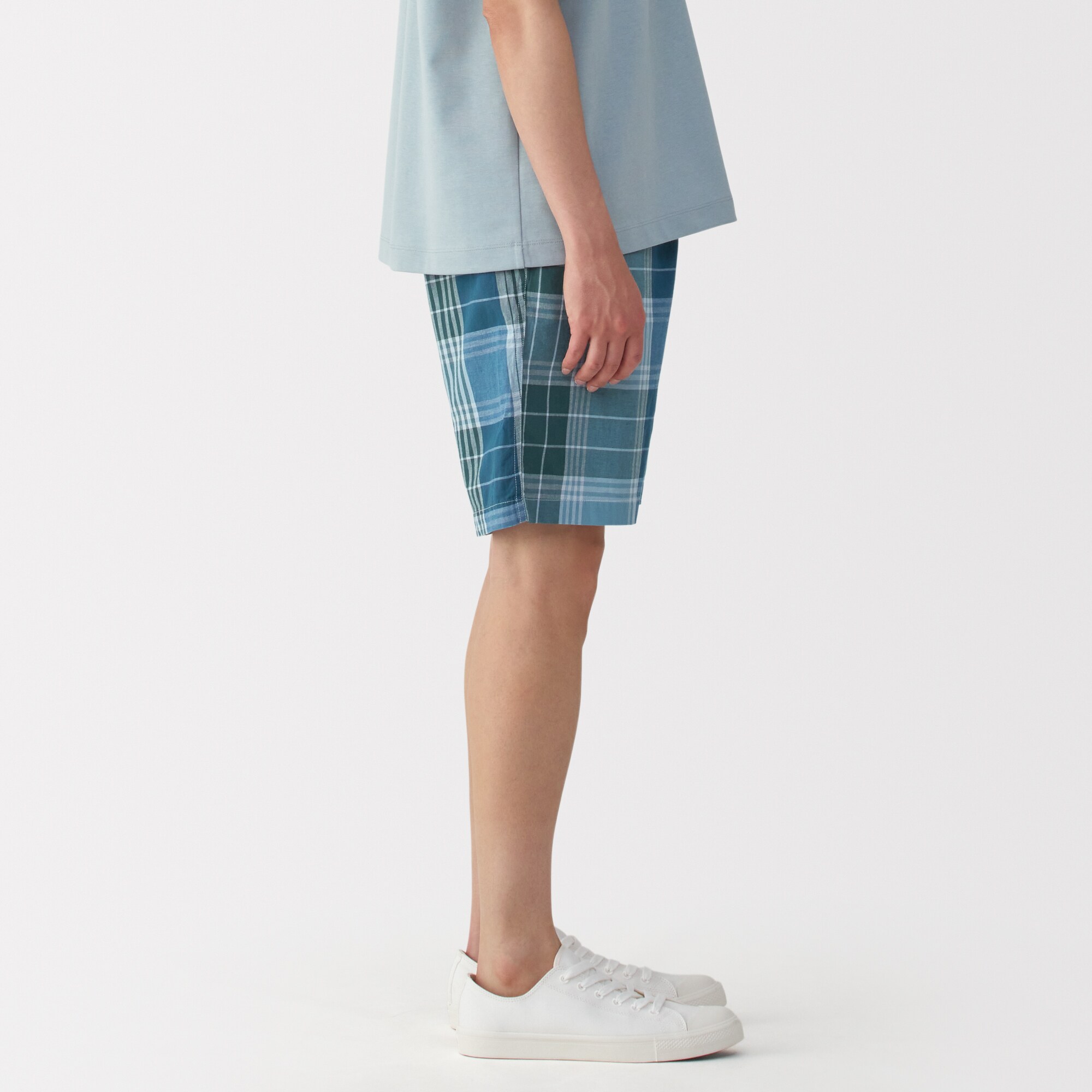 45R ダークマドラスのイージースラックスショートパンツWOMAN 紳士 マドラスチェックイージーショートパンツ | 無印良品