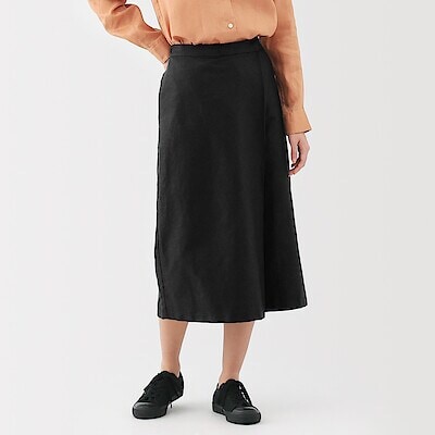 婦人　ヘンプ混　ツイルラップワイドスカートパンツ