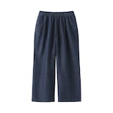 婦人　コットン　リネン　デニムイージーワイドパンツ