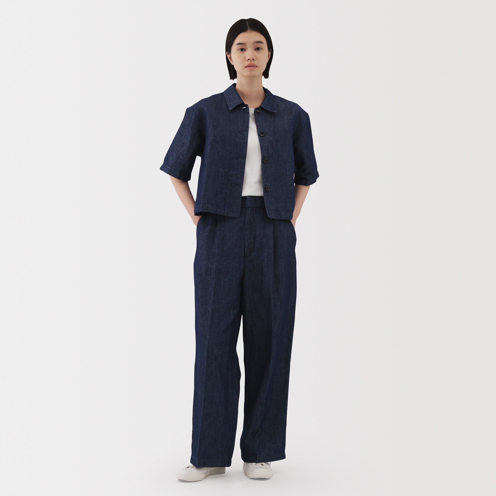 婦人 ヘンプ混 デニムタックワイドパンツ | 無印良品