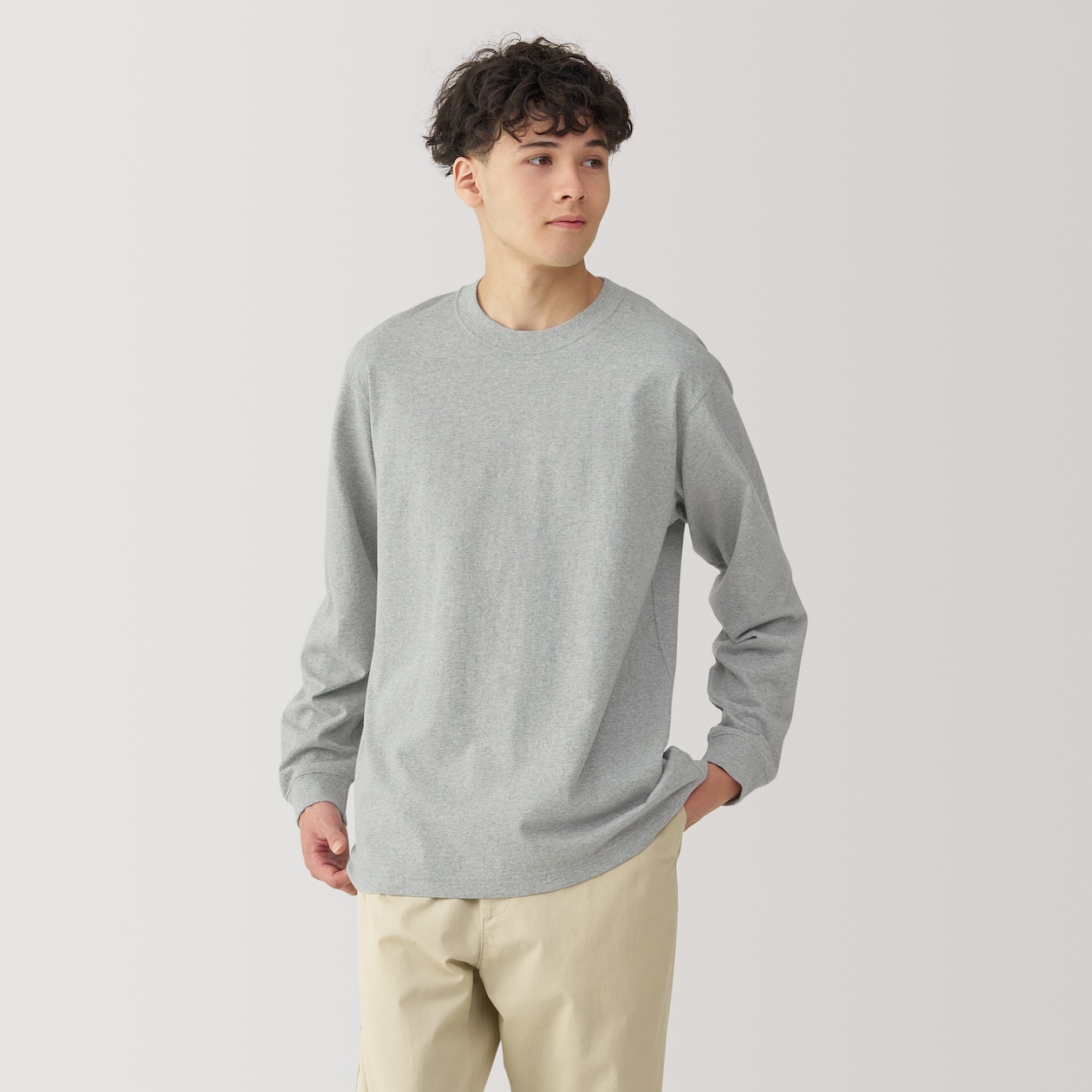 紳士　洗いざらし太番手クルーネック長袖Ｔシャツ