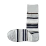 紳士　光沢感のあるウール糸で編んだ　足なり直角　靴下（ボーダー）