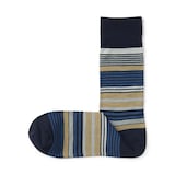 紳士　光沢感のあるウール糸で編んだ　足なり直角　靴下（ボーダー）