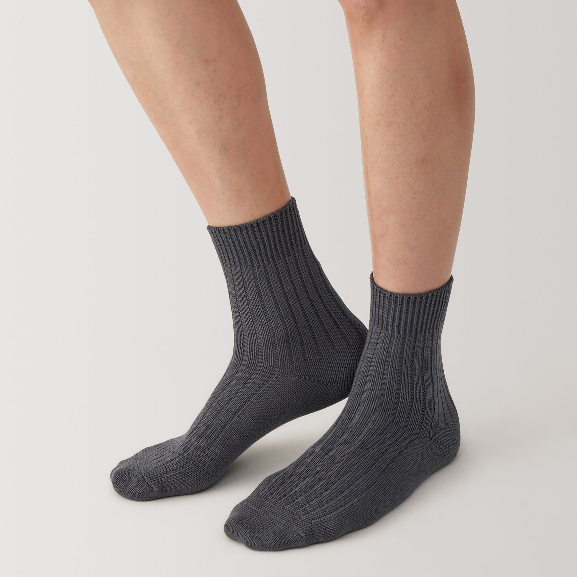 紳士　足なり直角　リブ編み　厚手ショート丈靴下