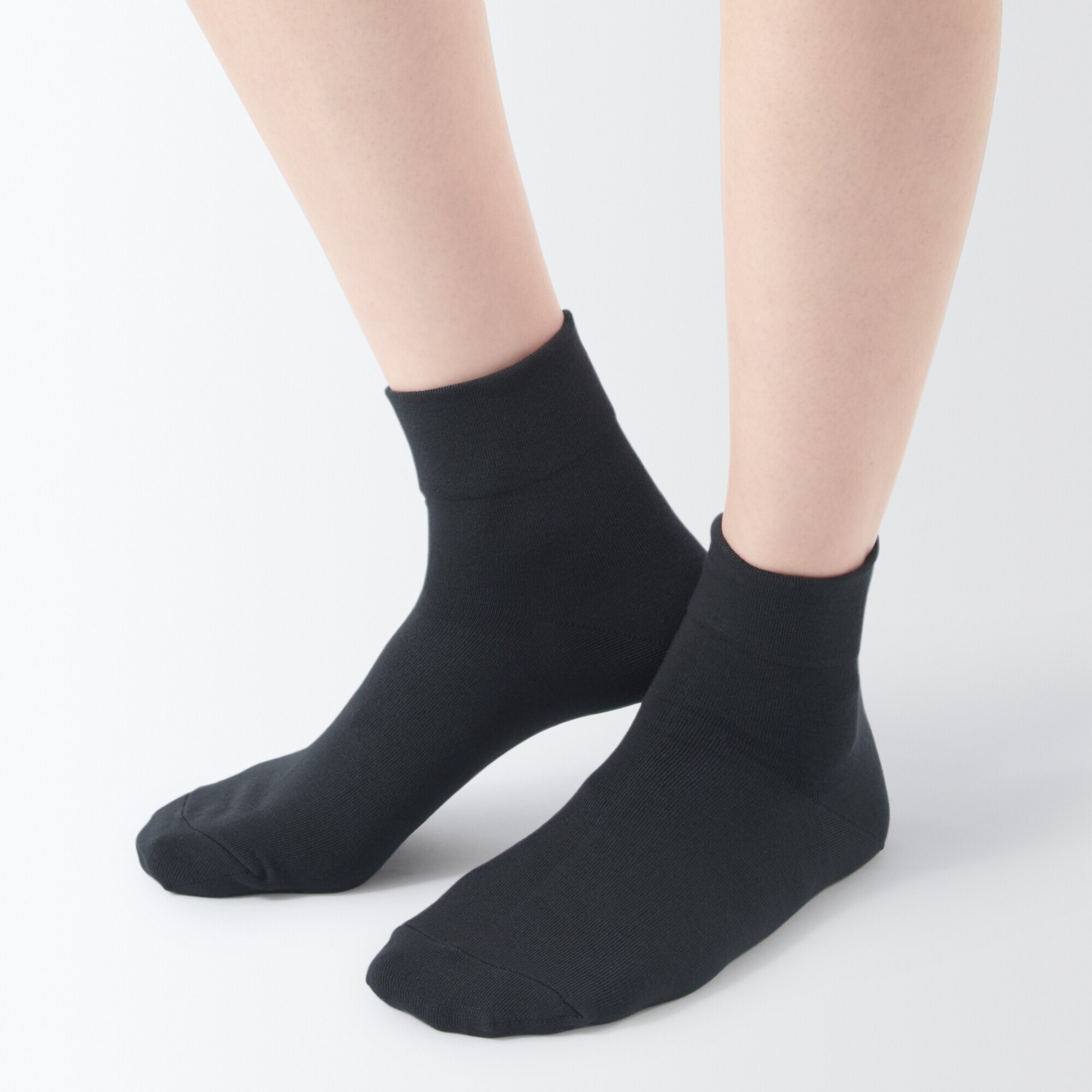 婦人　足なり直角　履き口やわらか　レーヨン混　薄手ショート丈靴下（口ゴムなし）