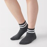 婦人　足なり直角　履き口やわらか　パイル編み　ショート丈靴下（ライン）