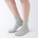 婦人　足なり直角　履き口やわらか　ショート丈靴下（口ゴムなし・三層）※杢色