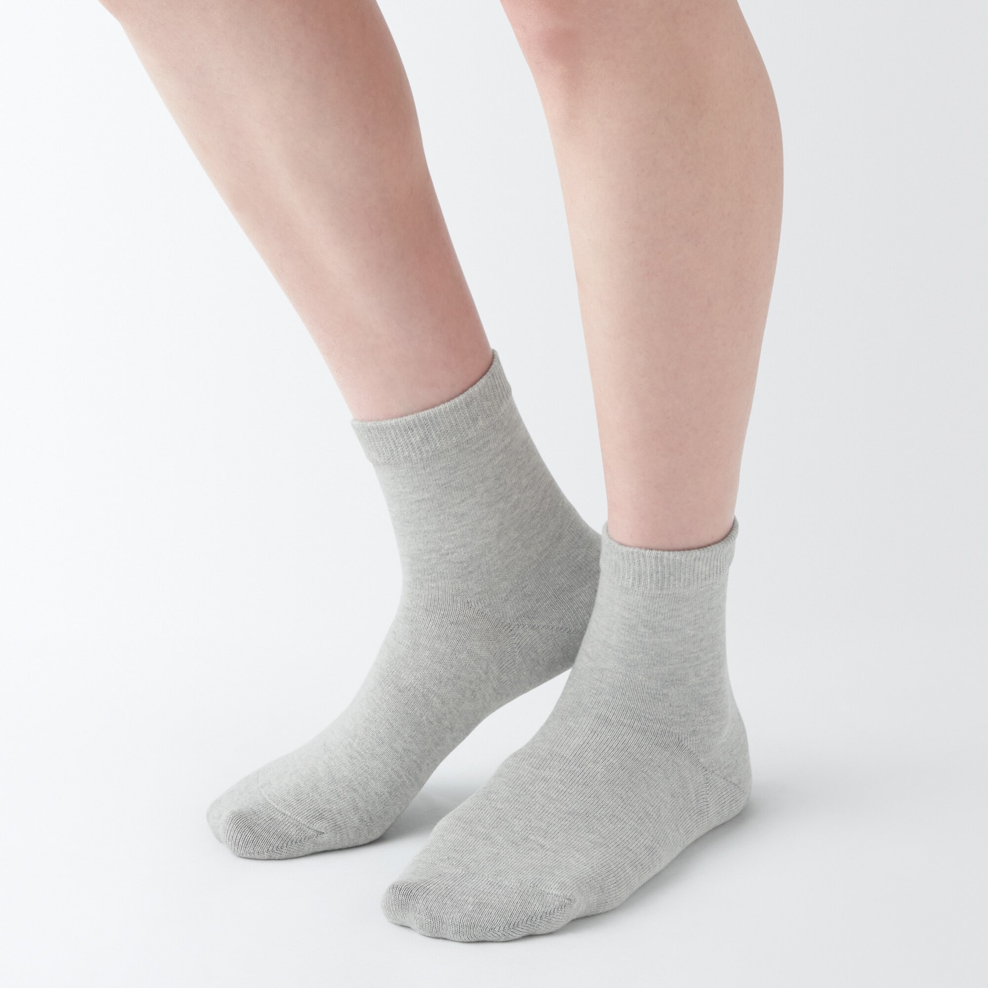 婦人　足なり直角　履き口やわらか　ショート丈靴下（口ゴムなし・三層）※杢色