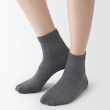 婦人　足なり直角　履き口やわらか　ショート丈靴下（口ゴムなし・三層）※杢色