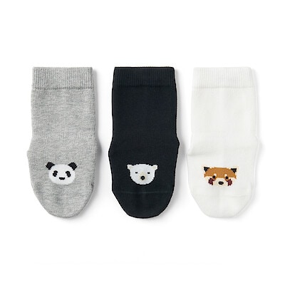 ベビー　足なり直角　動物柄　靴下（３足組）
