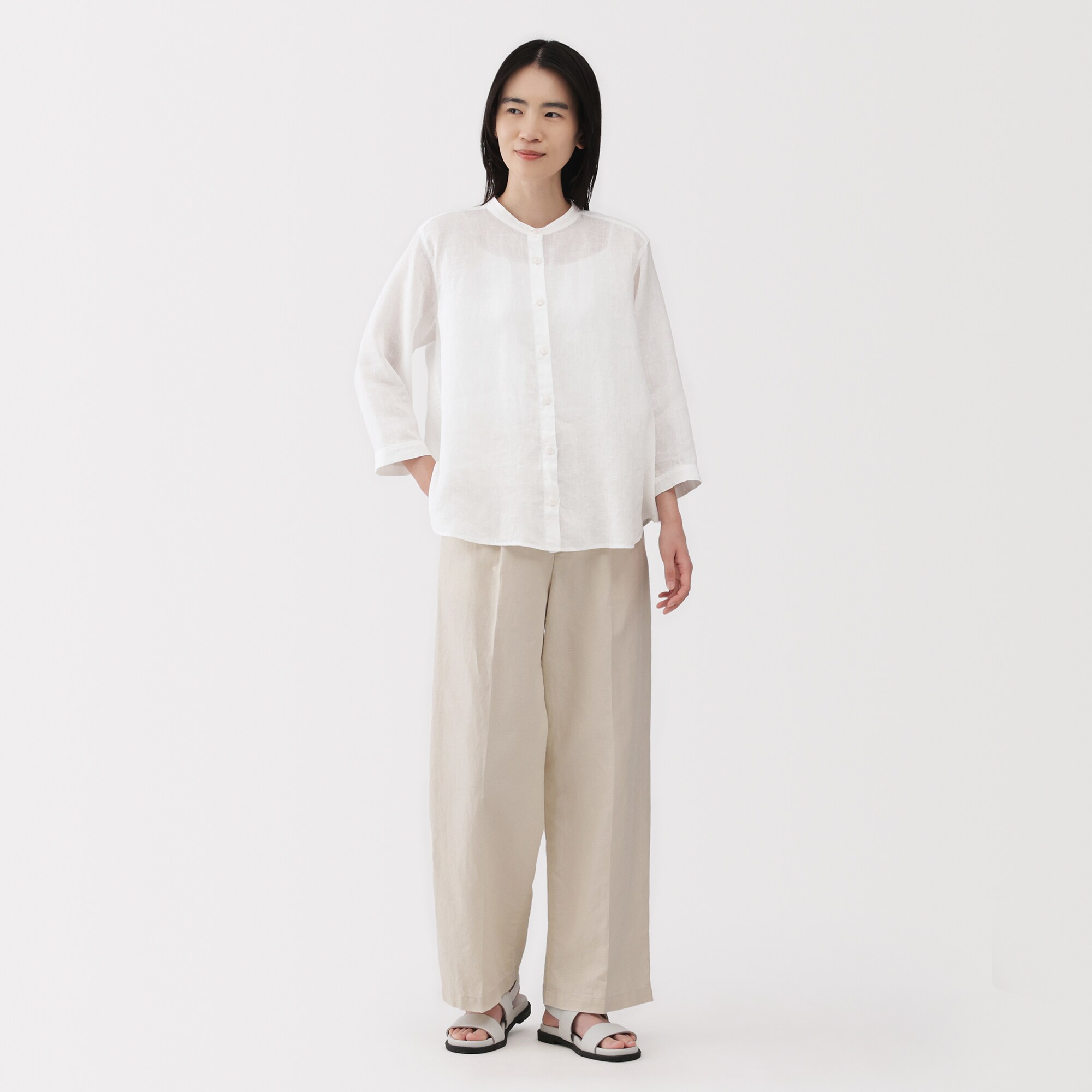 婦人 リネン 洗いざらし七分袖ブラウス | 無印良品