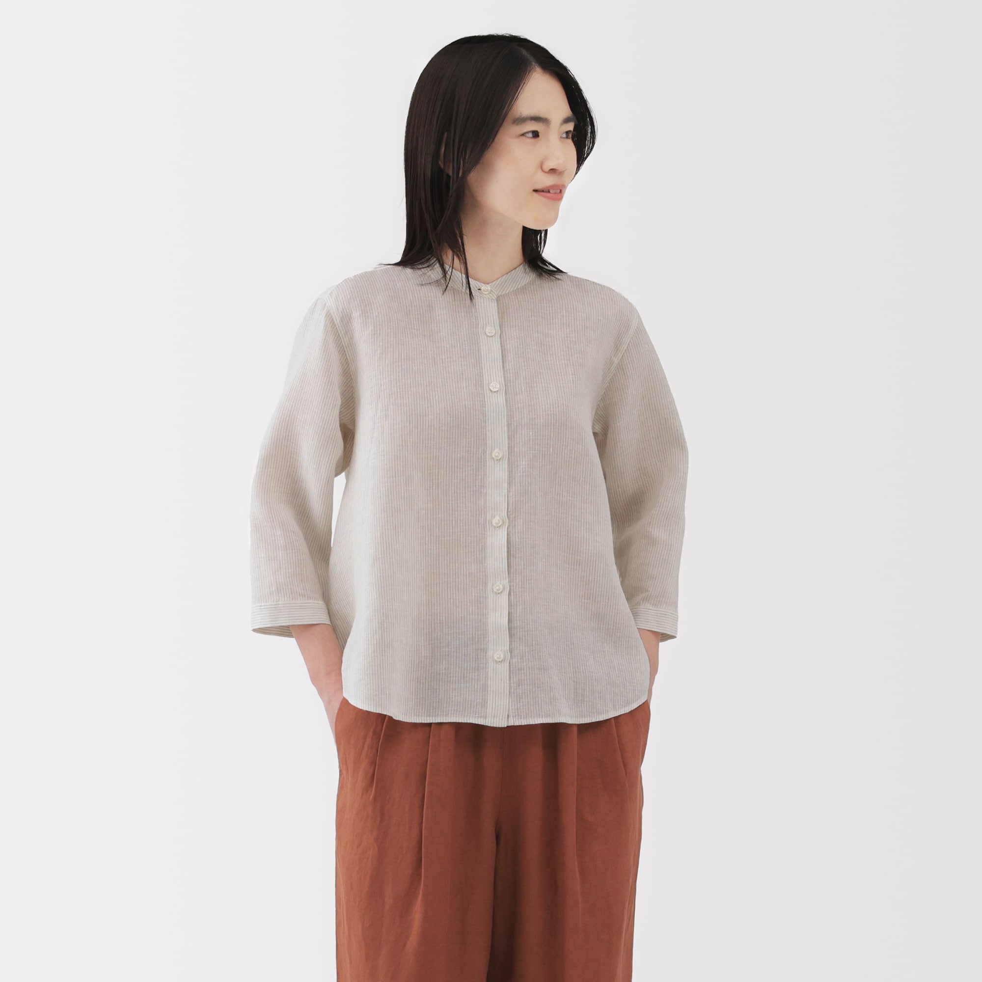 婦人 リネン 洗いざらし七分袖ブラウス | 無印良品