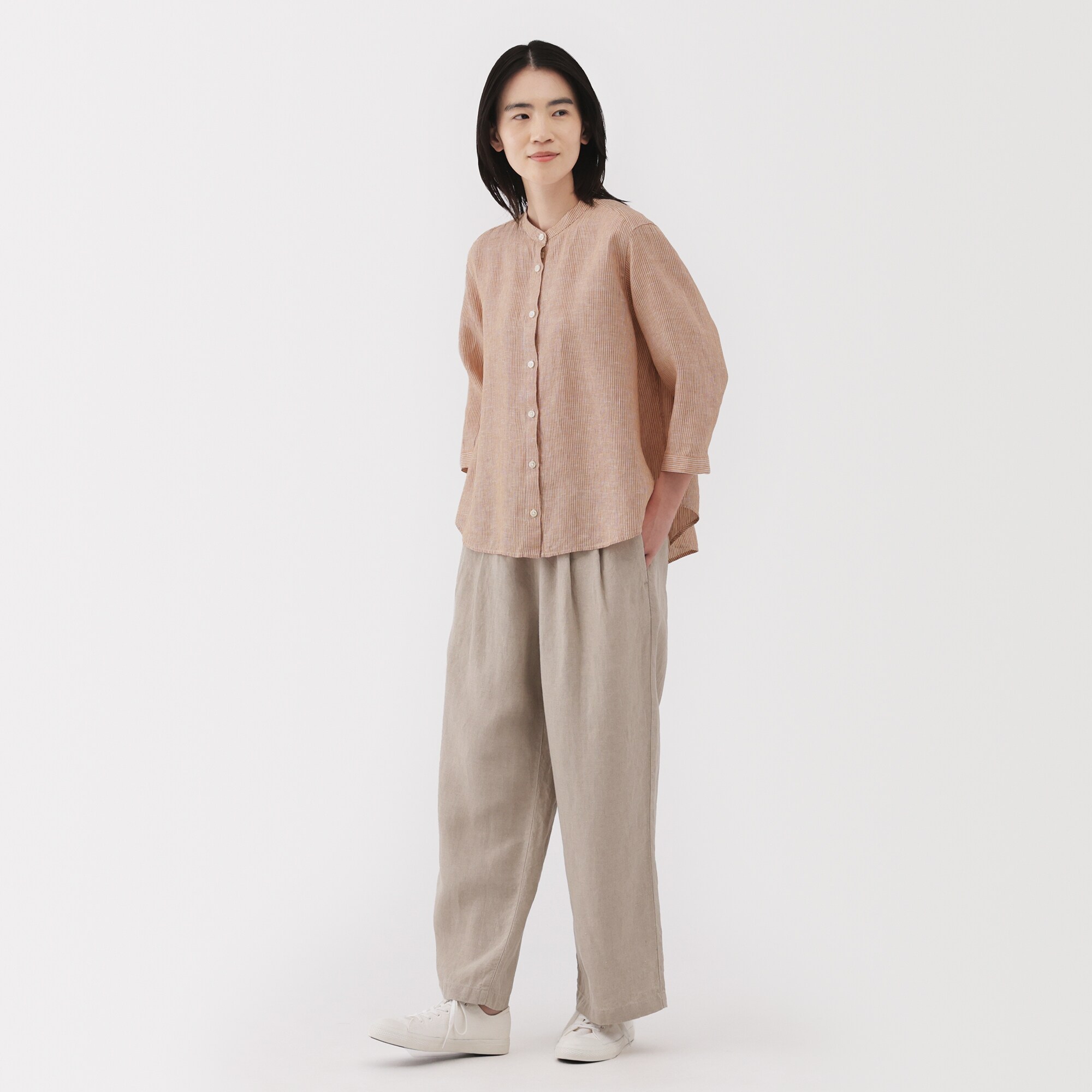 婦人 リネン 洗いざらし七分袖ブラウス | 無印良品