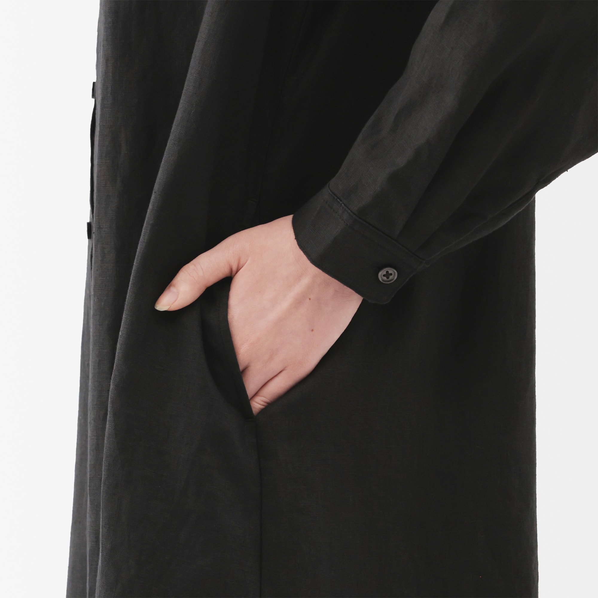 婦人　リネン　洗いざらし長袖シャツワンピース