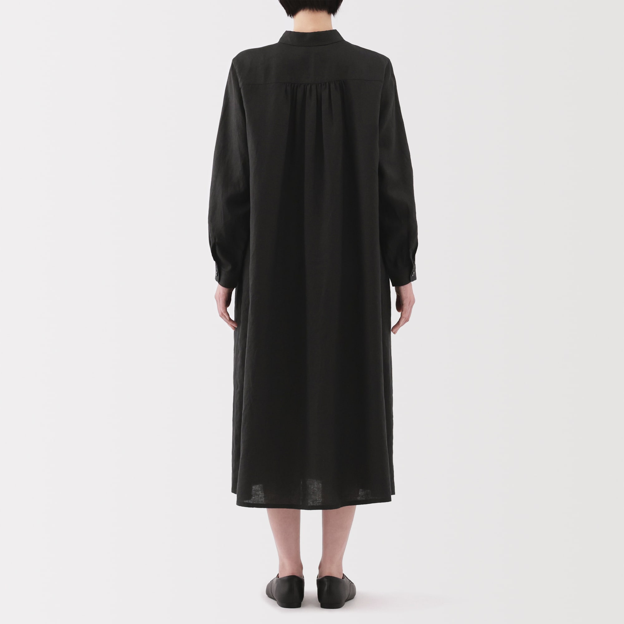 婦人　リネン　洗いざらし長袖シャツワンピース