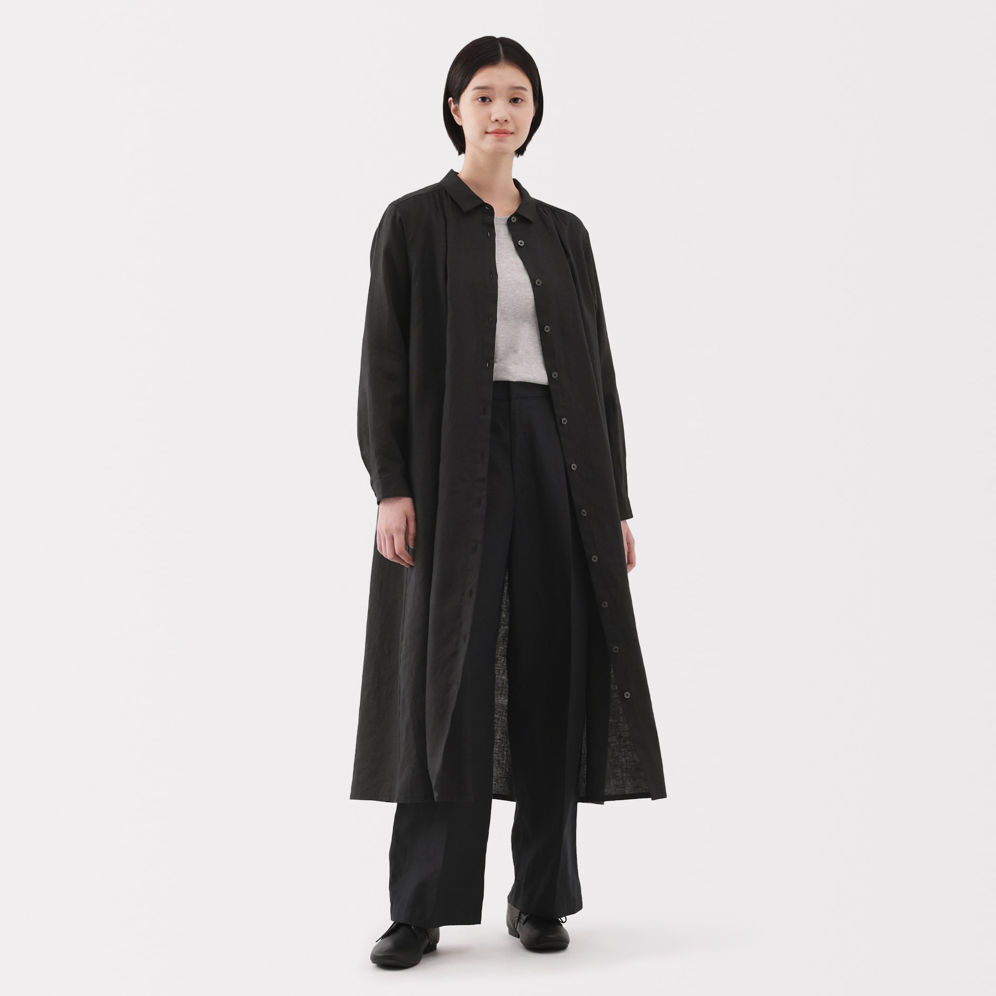 婦人 リネン 洗いざらし長袖シャツワンピース | 無印良品