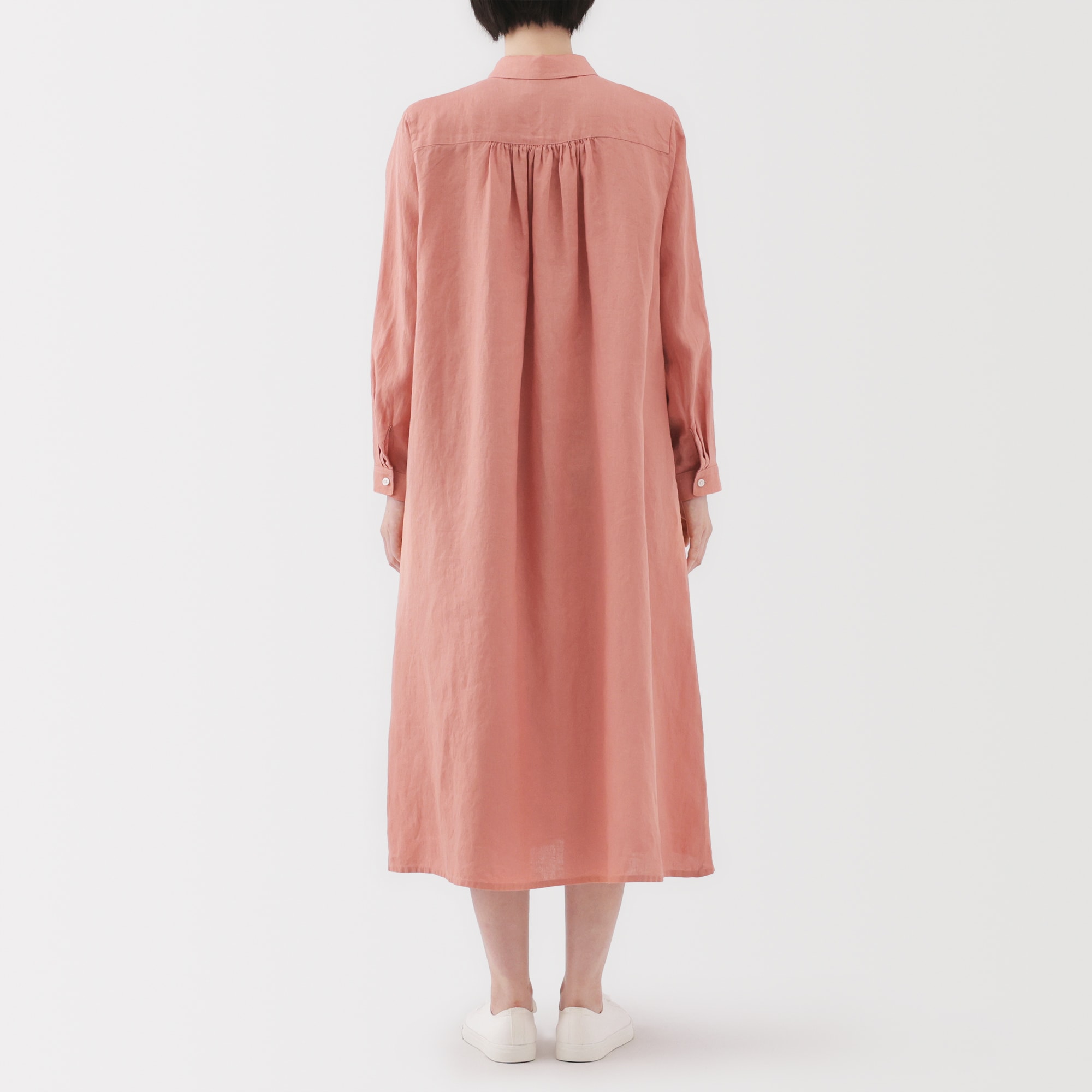 婦人　リネン　洗いざらし長袖シャツワンピース