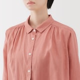 婦人　リネン　洗いざらし長袖シャツワンピース