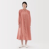 婦人　リネン　洗いざらし長袖シャツワンピース