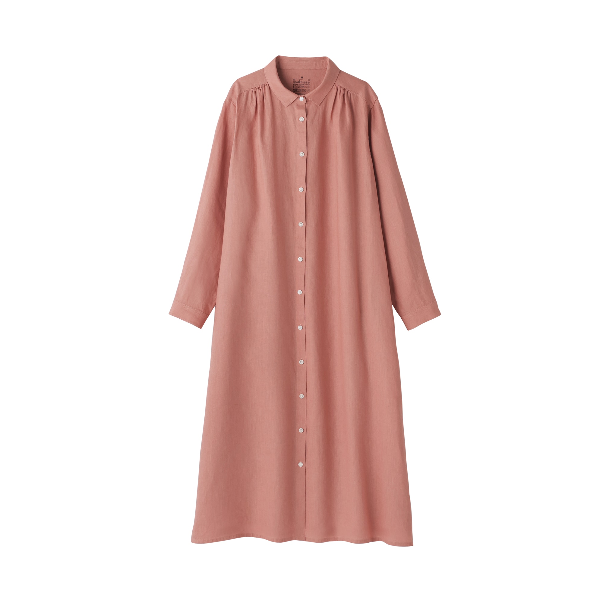 MUJI 良品計画 リネン洗いざらし長袖シャツワンピース ロング レッド L 婦人 リネン 洗いざらし長袖シャツワンピース | 無印良品