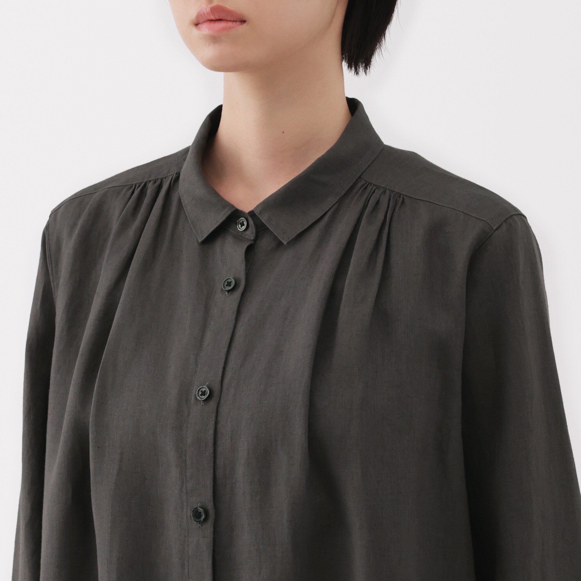 婦人 リネン 洗いざらし長袖シャツワンピース | 無印良品