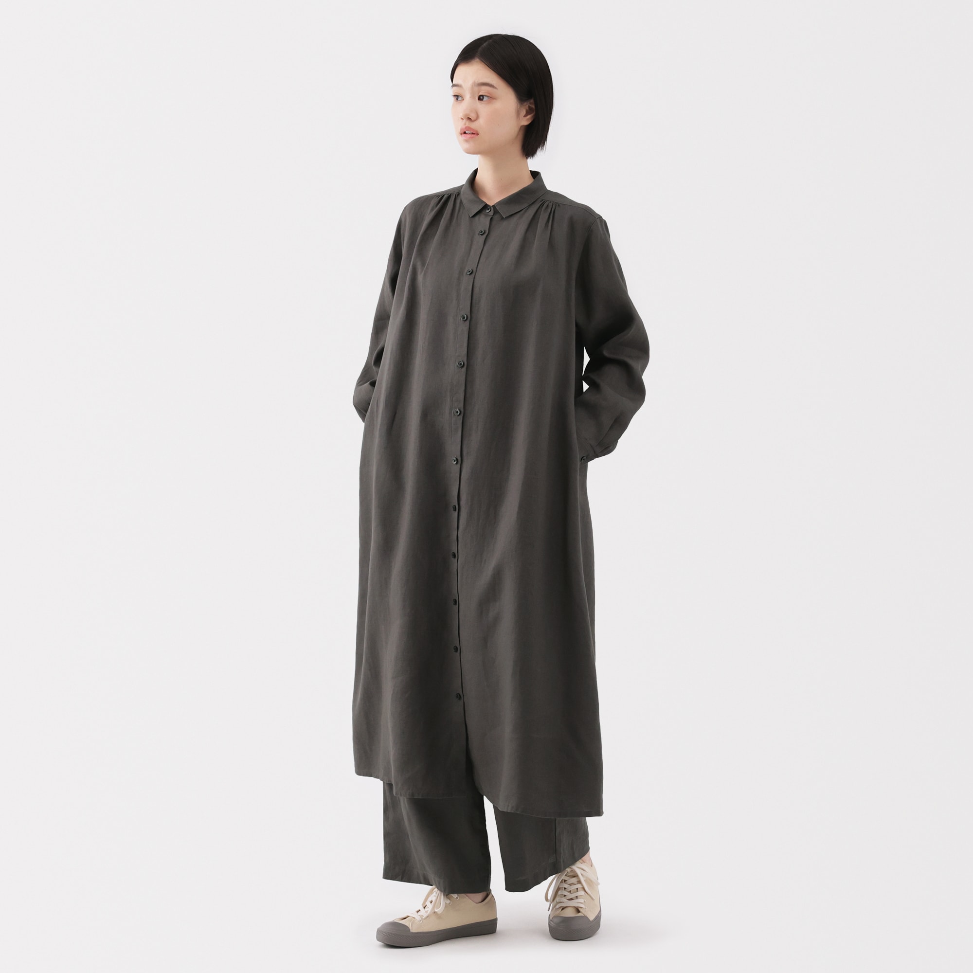 婦人 リネン 洗いざらし長袖シャツワンピース | 無印良品