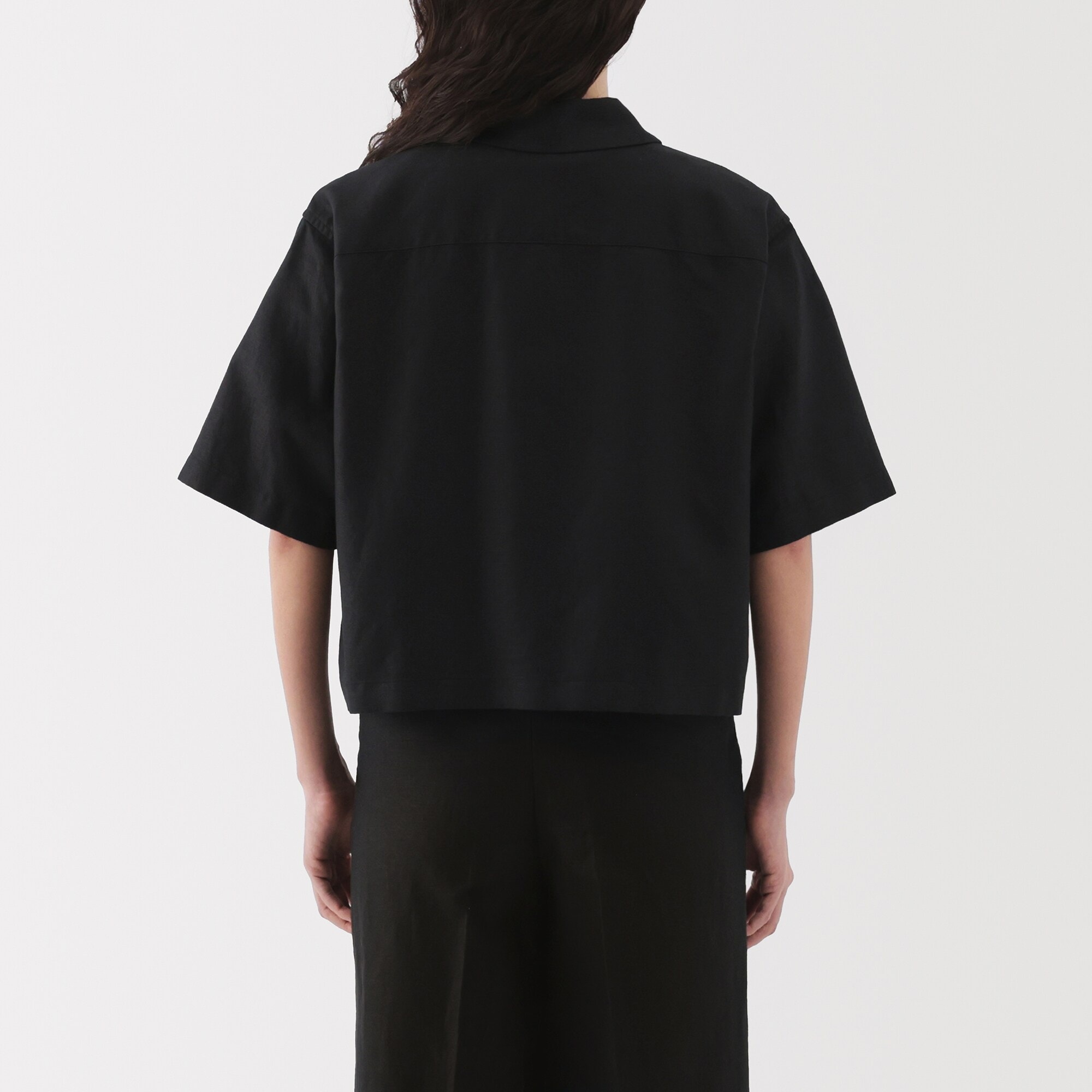 無印　ヘンプ混シャツジャケット　MUJI ブラック 婦人 ヘンプ コットン シャツジャケット | 無印良品