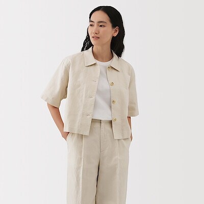 婦人　ヘンプ混　ツイル　半袖シャツ