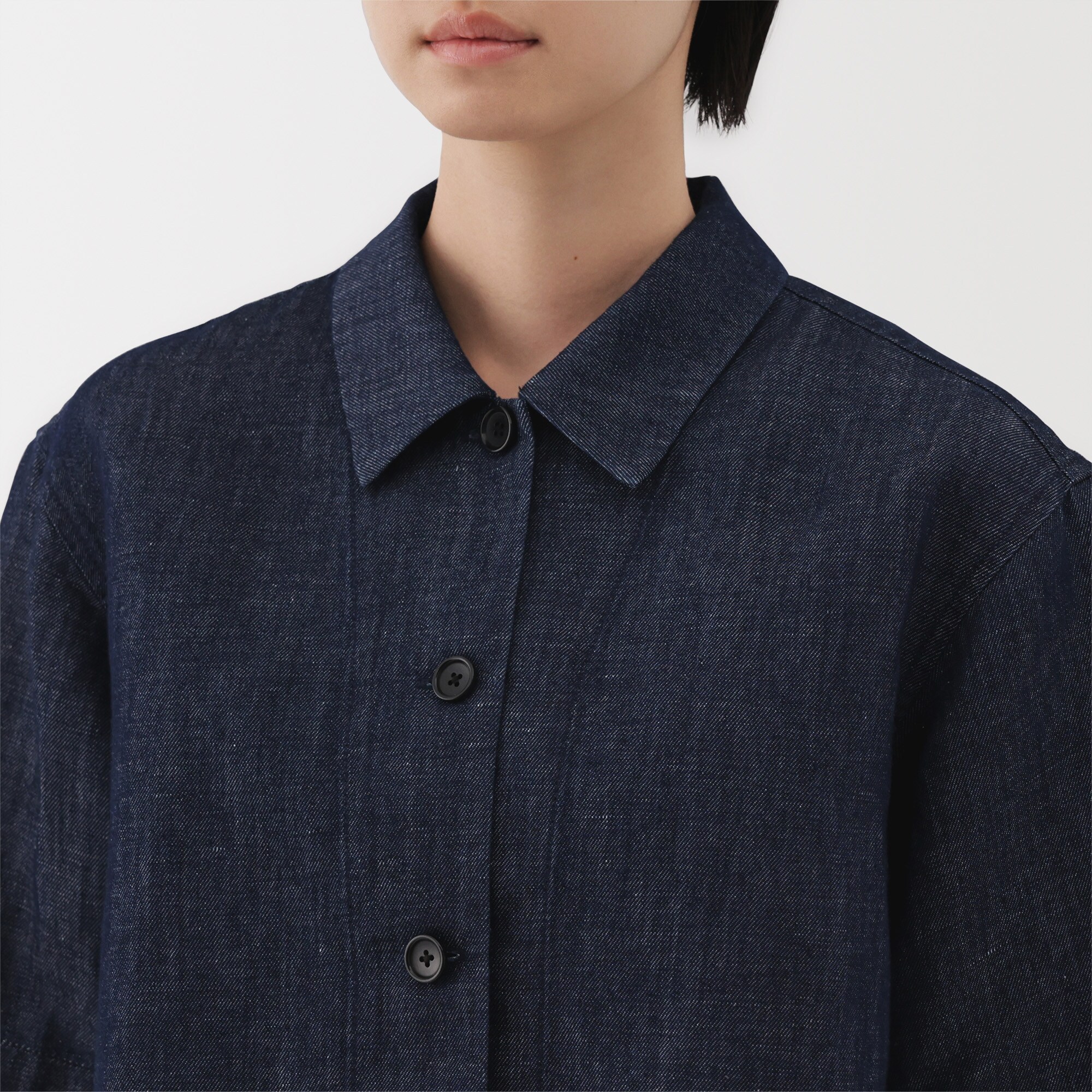無印　ヘンプ混シャツジャケット　MUJI ブラック 婦人 ヘンプ コットン シャツジャケット | 無印良品