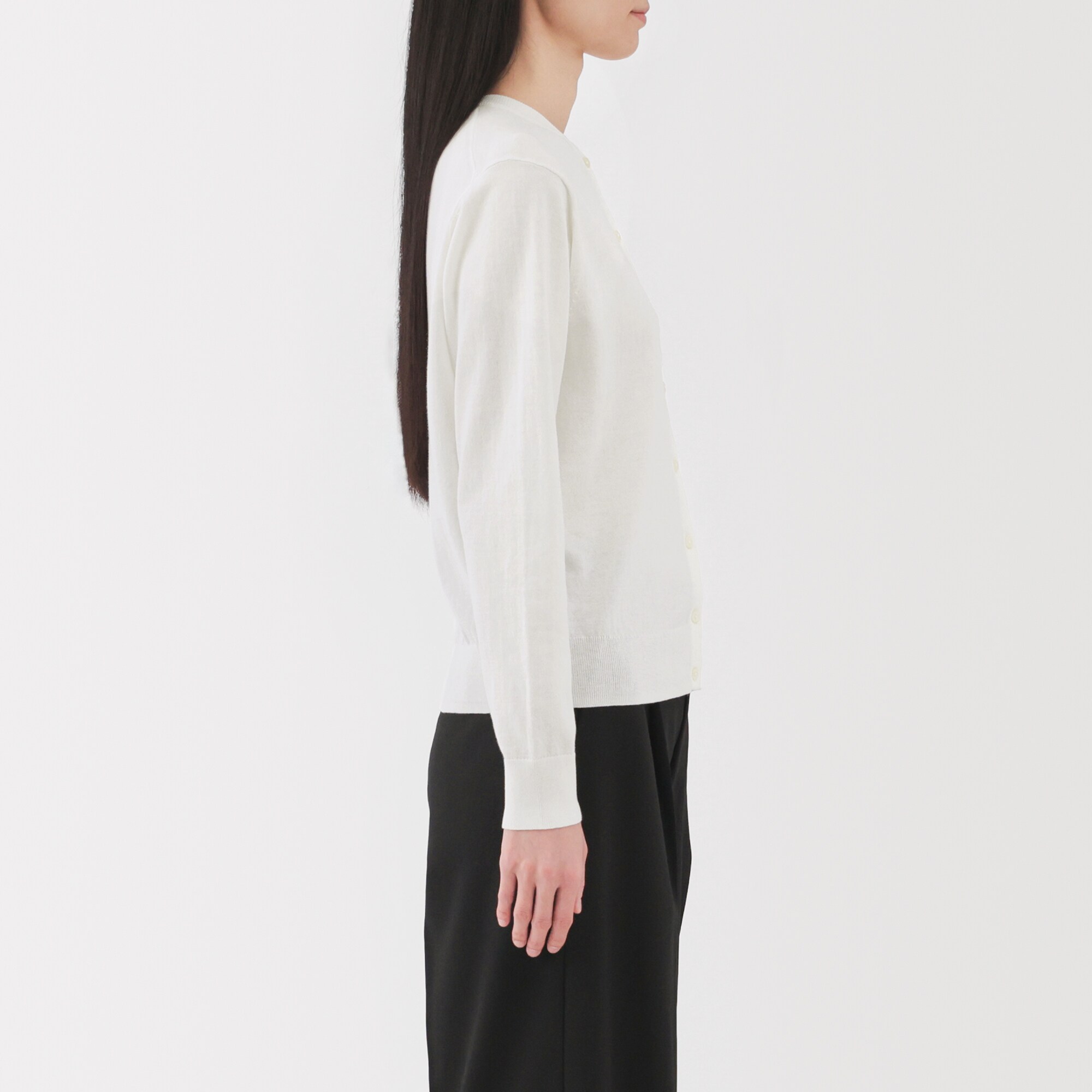 婦人　ＵＶカット強撚コットンクルーネックカーディガン