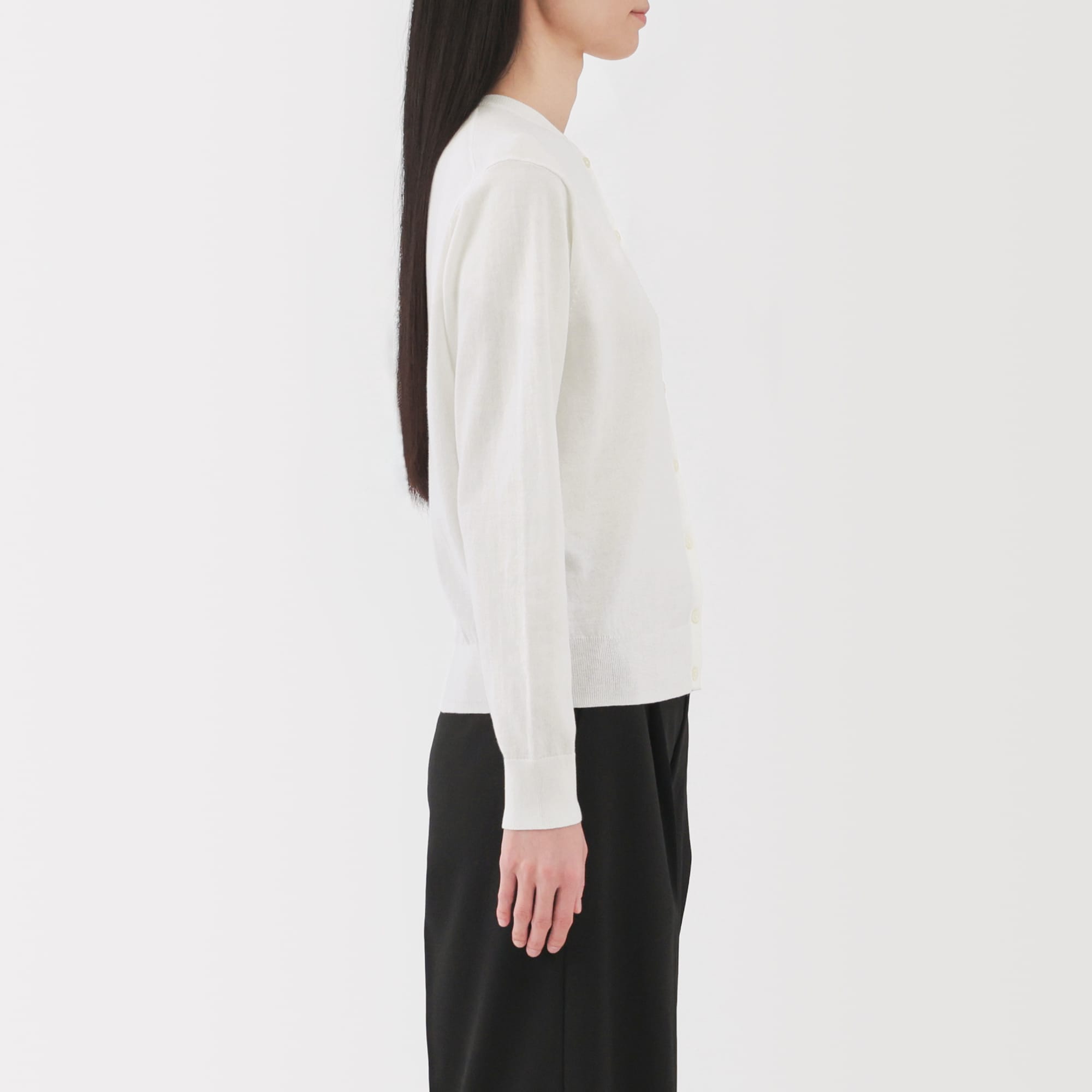 婦人　ＵＶカット強撚コットンクルーネックカーディガン