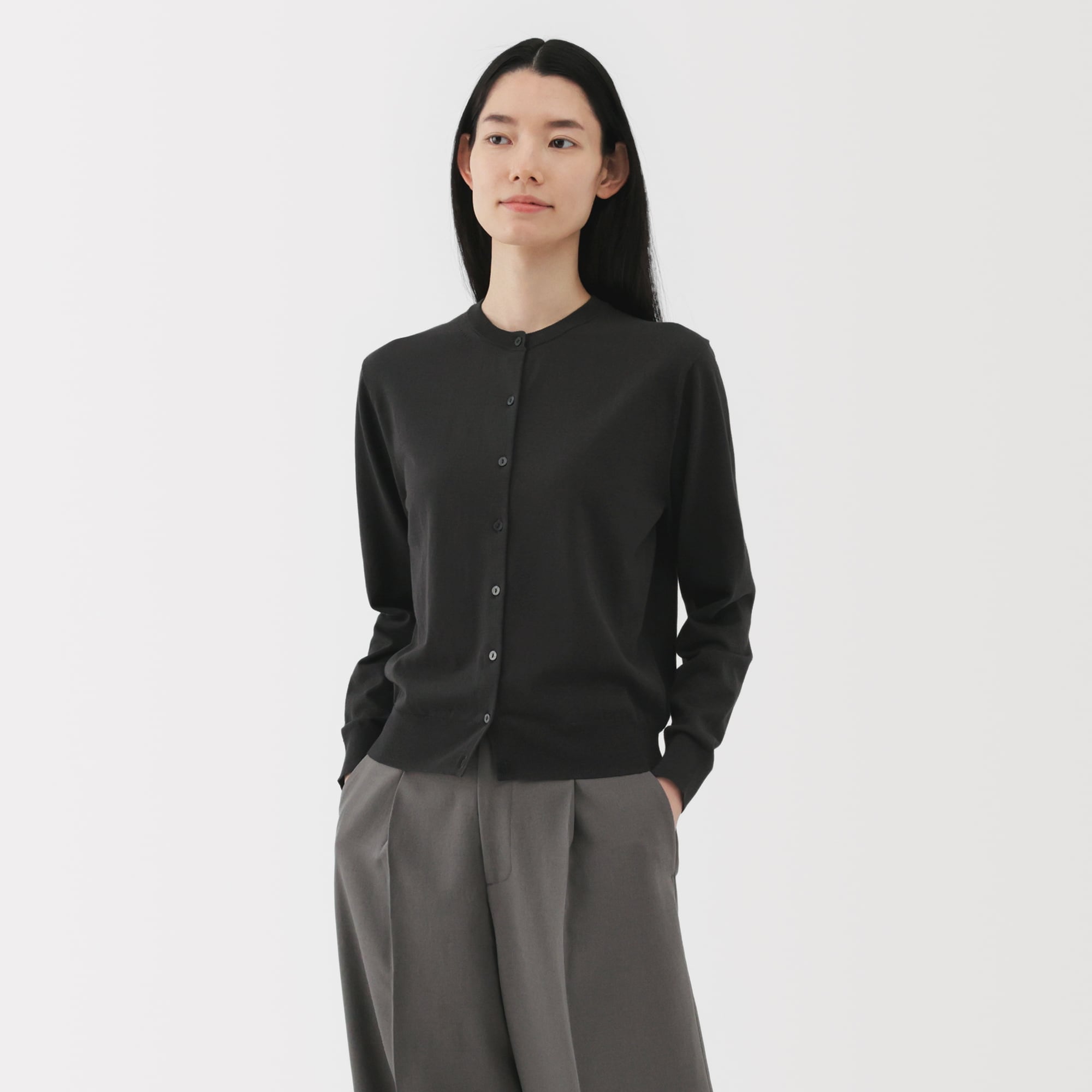 婦人　ＵＶカット強撚コットンクルーネックカーディガン