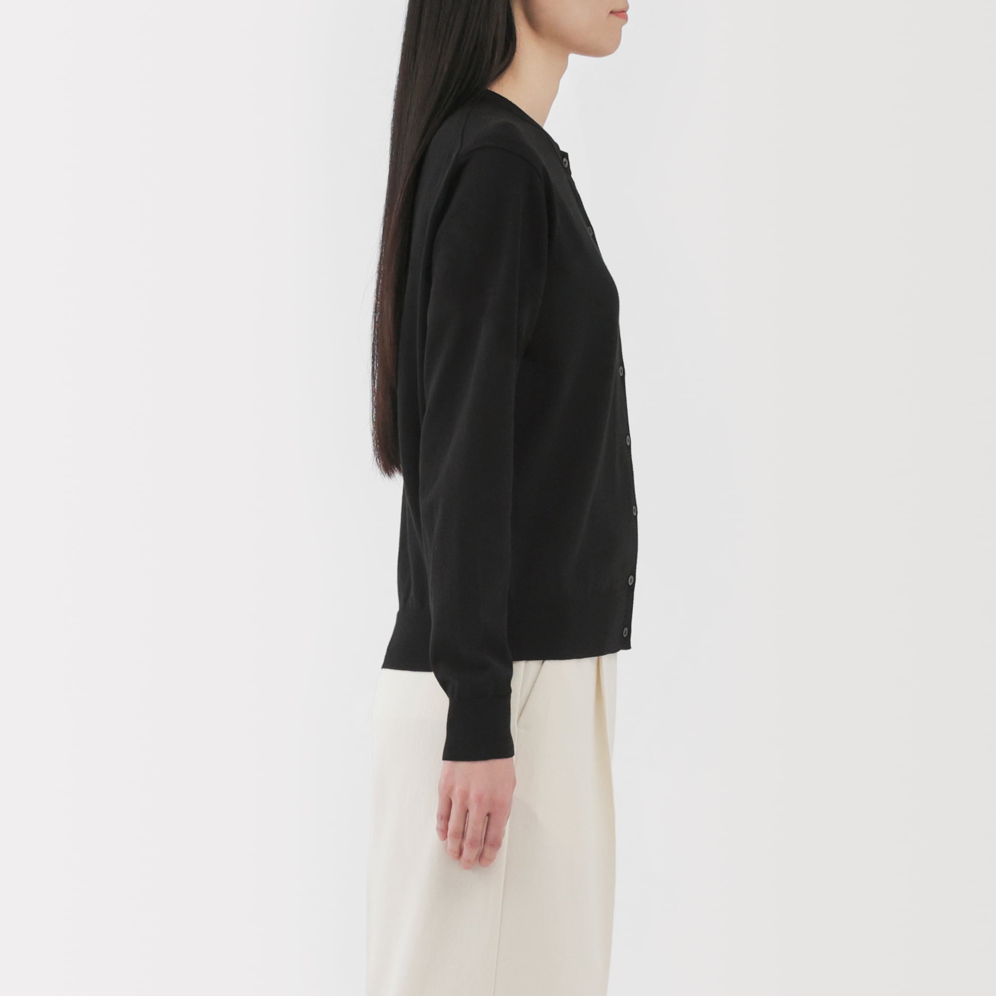 婦人　ＵＶカット強撚コットンクルーネックカーディガン