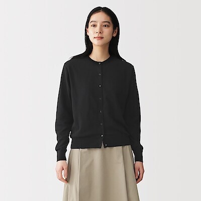 婦人　ＵＶカット強撚コットンクルーネックカーディガン