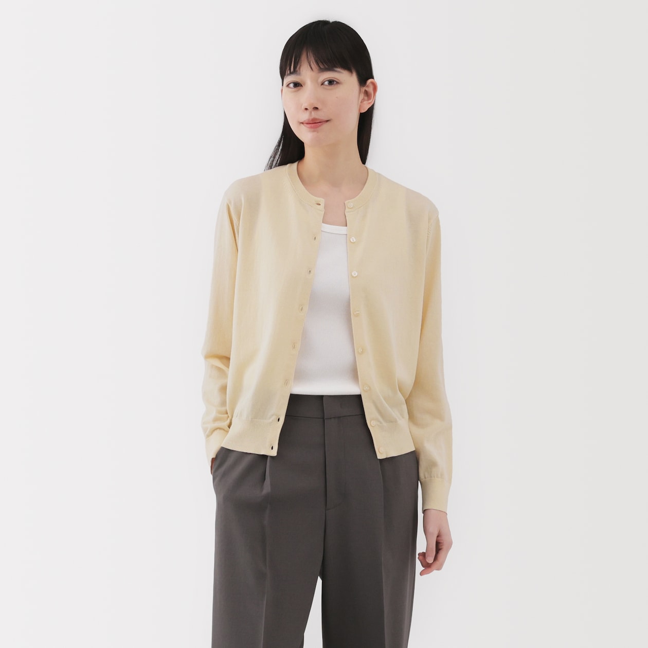 婦人　ＵＶカット強撚コットンクルーネックカーディガン